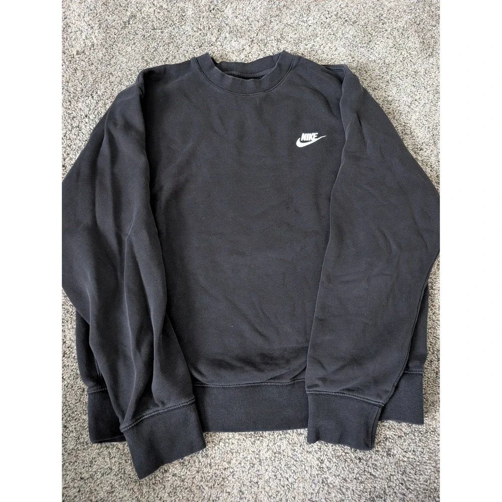 Nike Mens Sportswear Club Fleece Crewneck Sweatshirt Black White Logo‎ Medium